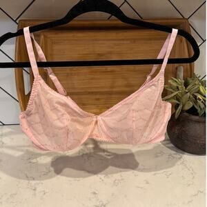 Savage x Fenty flocked logo cotton candy pink sheer with wire bra sexy size 36D